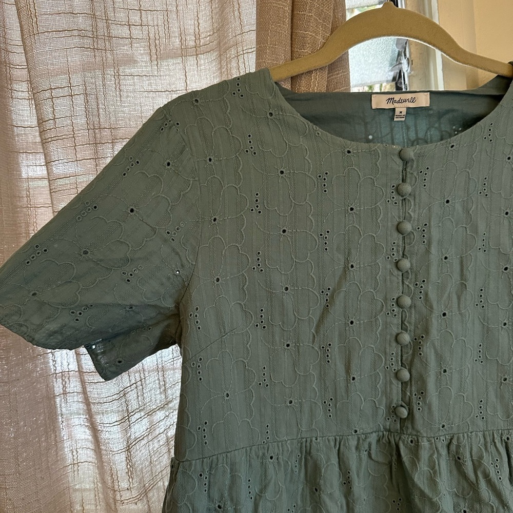 Madewell Green Eyelet Button Dress